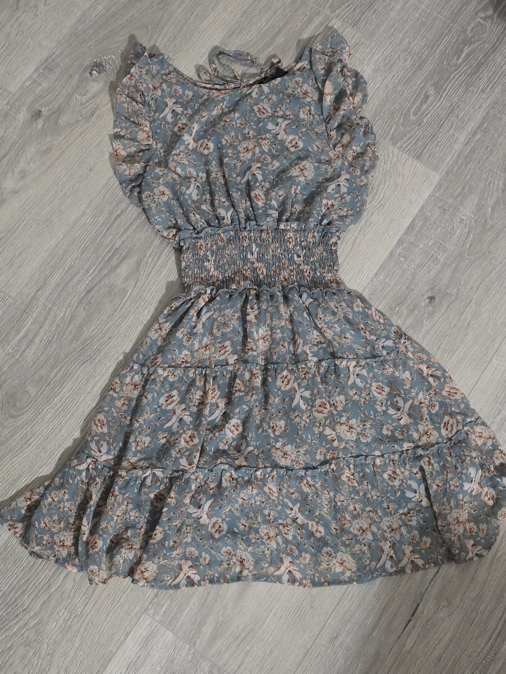 Trixxi Blue Floral Mini Dress with Pink & Cream Accents